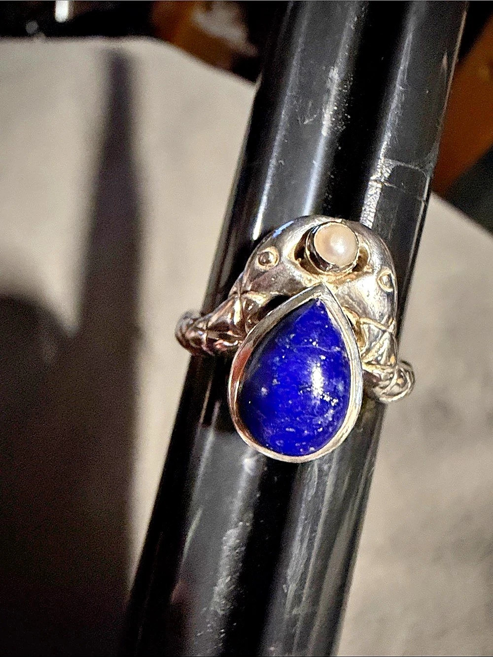 Lapis Lazuli & Pearl Ring Size 8 Like New